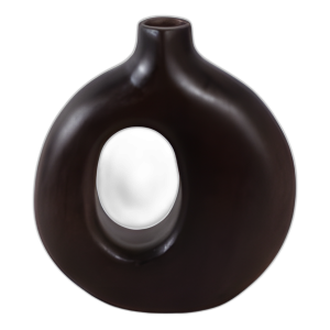 JARRÓN DE MADERA CORTADA DE 7X7´´ , MARRÓN OSCURO