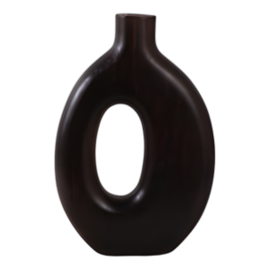 JARRÓN DE MADERA CORTADA DE 14X9´´ , MARRÓN OSCURO