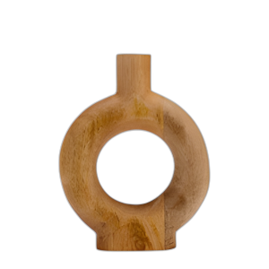 MADERA, JARRÓN EN FORMA DE DONA DE 10´´ H, MARRÓN