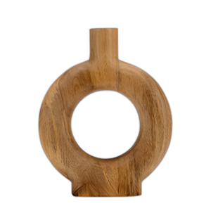 MADERA, JARRÓN EN FORMA DE DONA DE 12´´ H, MARRÓN