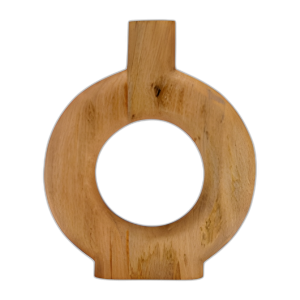 MADERA, JARRÓN EN FORMA DE DONA DE 14´´ H, MARRÓN