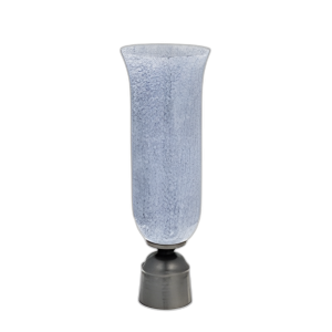 16´´ , JARRÓN DE VIDRIO CON BASE DE METAL, AZUL