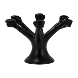 METAL, 13´´ D, MANOS SOSTENIENDO CANDELABRA CÓNICO, NEGRO