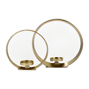 METAL, S/2 10/13´´ H, CANDELABRO DE FORMA DE ANILLO, ORO