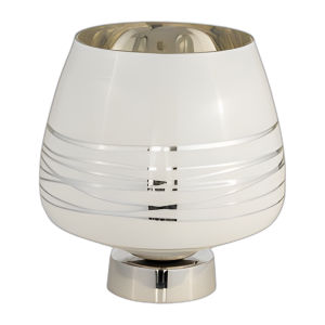 VIDRIO, JARRÓN DE 12´´ CON BASE DE PLATA, BLANCO