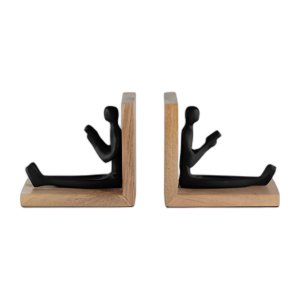 MADERA, S/2 6´´ HOMBRE LEYENDO SUJETALIBROS, MARRÓN/NEGRO