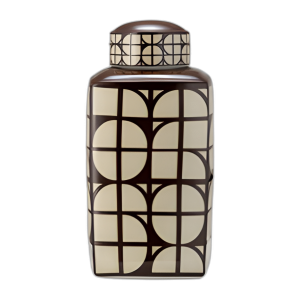 CER, JARRO CUADRADO DE 18´´ H/ TAPA, JAVA/ ALGODÓN