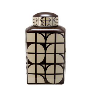 CER, JARRA CUADRADA DE 16´´ H CON TAPA, JAVA/ ALGODÓN