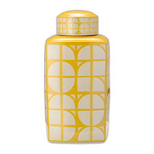 CER, JARRA CUADRADA DE 18´´ H CON TAPA, AMARILLO/ ALGODÓN