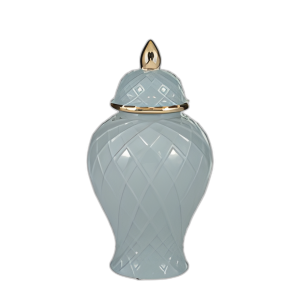 CER, JARRO DE TEMPLO DE CUERDA DE 14´´ H, AZUL/ORO