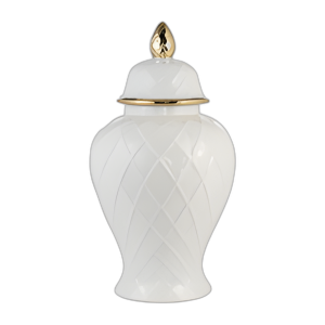 CER, JARRO DE TEMPLO DE CUERDA DE 20´´ H, BLANCO/ORO