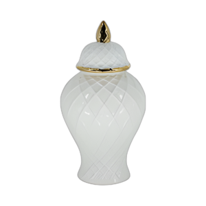 CER, 14´´ H JARRO DE TEMPLO, BLANCO/ORO