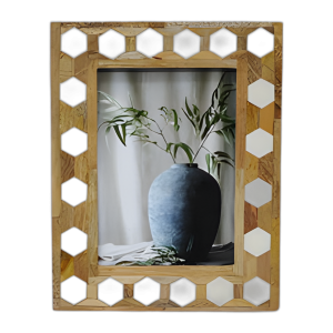 MADERA/RESINA, MARCO HEXÁGONO DE 5X7, BLANCO