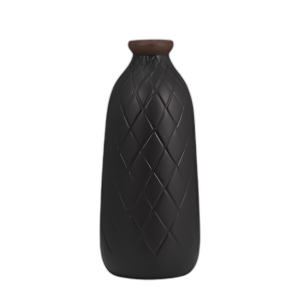 CER, JARRÓN TEXTURIZADO A CUADROS DE 12´´ , NEGRO