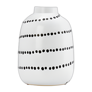 CER, JARRÓN DE FLORES DE PUNTO ESPIRAL DE 9´´ H, BLANCO/NEGRO