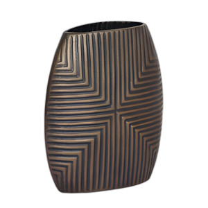 METAL, JARRÓN ACANALADO DE 12´´ H, ANTIGUO DE LATÓN