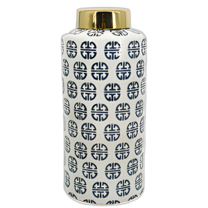 CER, 13´´ H MODERN GINGER JAR, NAVY/WHITE
