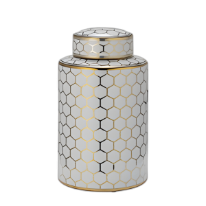 CER, FRASCO DE PANAL DE 12´´ CON TAPA, ORO