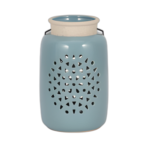 CER, LINTERNA CORTADA DE FLORES DE 9´´ H, CAMEO AZUL