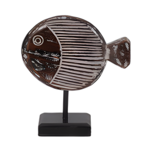 MADERA, 11´´ H PEZ EN STAND, GRIS