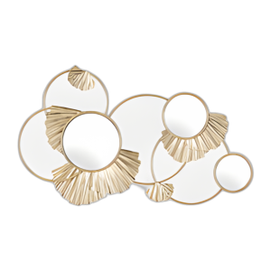 METAL, 27´´ BUCLES DE VENTILADOR DECORACIÓN DE PARED CON ESPEJO, GOLD WB