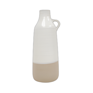 CER, JARRÓN DE BOTELLAS DE 14´´ , BLANCO/BRONCEADO