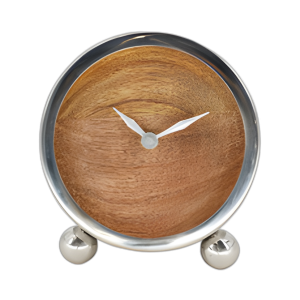 METAL, RELOJ DE MESA REDONDA DE MADERA REDONDA, PLATA