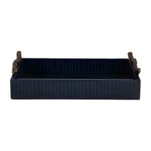 FAUX LEATHER, BANDEJA COPENHAGUE DE 16´´ , MARINA/ORO