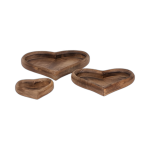 MADERA, S/3 7/11/14´´ BANDEJAS DE CORAZÓN, MARRÓN OSCURO