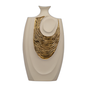 METAL, JARRÓN DE REMOLINO EN RELIEVE DE 23´´ , ORO/DESNUDO