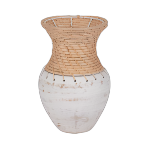 GAMÁN DE ARCILLA, 11´´ CON TAPA TEJIDA, BLANCO/NATURAL