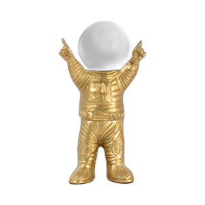 METAL, ASTRONAUTA W CABEZAL DE ORBE DE CRYSTAL, ORO/CLEA