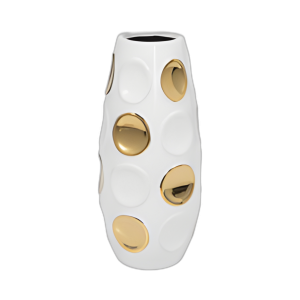 STONEWARE, JARRÓN EN RELIEVE DE 13´´ CÍRCULO, BLANCO/ORO