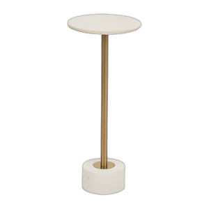 METAL, TAPA DE MÁRMOL DE MESA LATERAL DE 24´´ , BLANCO/ORO KD