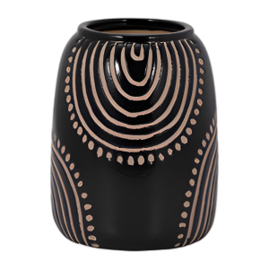 CER, JARRÓN DE ARCO TRIBAL DE 9´´ , NEGRO/BRONCEADO