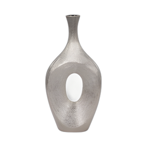CER, JARRÓN DE CORTE ABIERTO DE 19´´ , PLATEADO