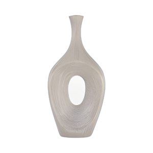 CER, JARRÓN DE CORTE ABIERTO CON CUENTAS DE 19´´ , PLATA