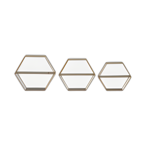 METAL/WD, S/3 21/24/26´´ ESTANTE DE PARED PLEGABLE HEXAGONAL, GLD