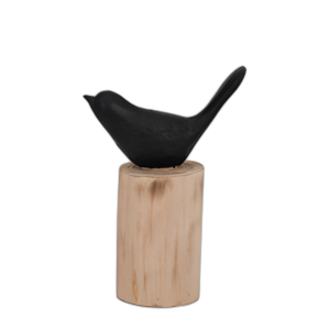 RESINA, PÁJARO DE 9´´ ENCARAMADO EN LOG, NEGRO/MARRÓN