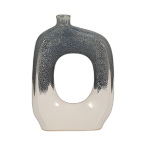 CER, JARRÓN DE CORTE ABIERTO DE 15´´ , AZUL/BLANCO