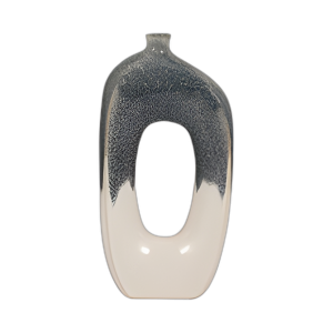 CER, JARRÓN DE CORTE ABIERTO DE 16´´ , AZUL/BLANCO