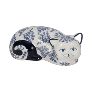 CER, 9´´ GATO CHINOISERIE DURMIENTE, AZUL/BLANCO