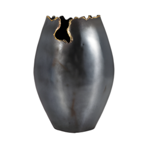 METAL, JARRÓN ASTILLADO DE 14´´ , NEGRO