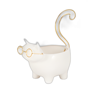 CER, PLATO DE BARATIJAS DE GATITO DE 8´´ , BLANCO/ORO