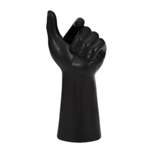 PORCELANA, JARRÓN DE MANOS DE 9´´ , NEGRO