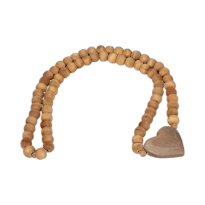 MADERA, 26´´ GUIRNALDA CON CUENTAS CON CORAZÓN, NATURAL