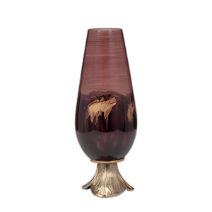 VIDRIO, JARRÓN DE 15´´ CON BASE DE HOJAS, BRONCE