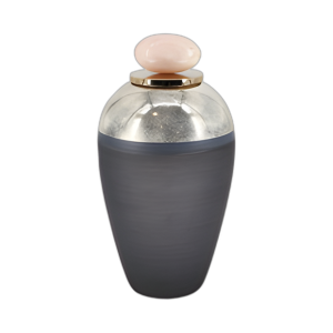 VIDRIO, JARRÓN DE 19´´ CON TOPPER DE RESINA, GRIS