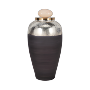 VIDRIO, JARRÓN DE 23´´ CON TOPPER DE RESINA, GRIS