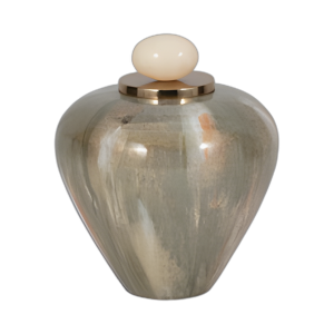 VIDRIO, JARRÓN DE TEMPLO DE 9´´ CON TOPPER DE RESINA, RUBOR/ VERDE